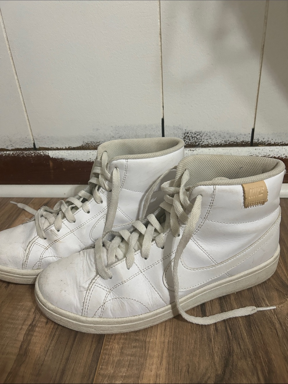 Nike White High-Top Sneakers with Tan Accent